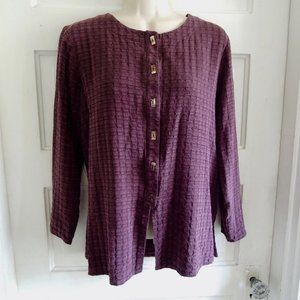 Coldwater Creek Purple Textured Tencel Button Top PS (runs L)